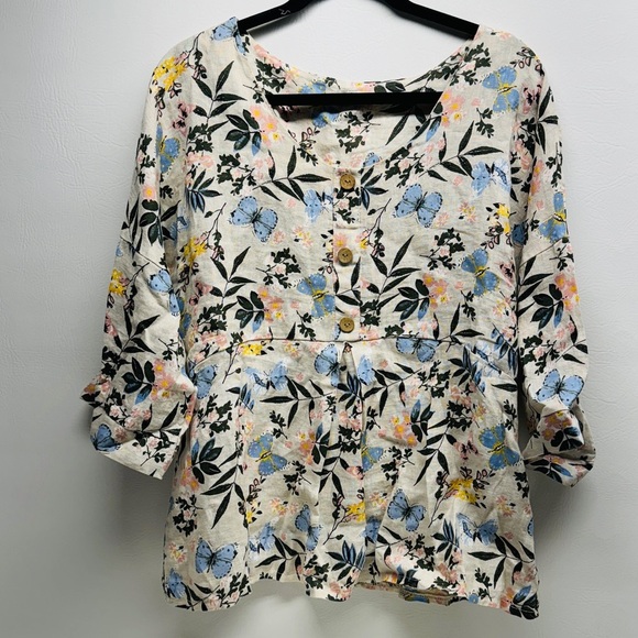 Laura bianchi floral/butterfly print made in Italy linen tunic size M - Picture 1 of 9